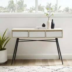 Mid-Century Modern Fluted 3 Drawer Entry Table - Saracina Home Solid White/birch -Console Tables Sales unnamed file 1057