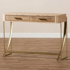 Lafoy Natural Finished Wood and Finished 2 Drawer Console Table Brown - Baxton Studio -Console Tables Sales unnamed file 1126