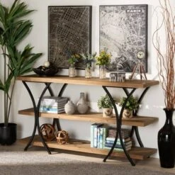Terrell Wood and Metal Console Table Brown - Baxton Studio -Console Tables Sales unnamed file 1131