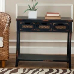 Autumn 3 Drawer Console Distressed Black - Safavieh