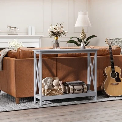 HomCom 2-Tier Bench Sofa Console Table with Underneath Storage Shelf for the Entryway Living Room and Hallway 3 HomCom 2-Tier Bench Sofa Console Table with Underneath Storage Shelf for the Entryway Living Room and Hallway