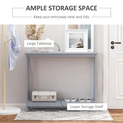 HomCom 2-Tier Bench Sofa Console Table with Underneath Storage Shelf for the Entryway Living Room and Hallway 4 HomCom 2-Tier Bench Sofa Console Table with Underneath Storage Shelf for the Entryway Living Room and Hallway - Image 2