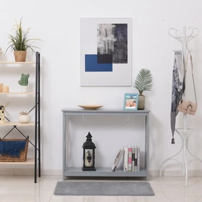 HomCom 2-Tier Bench Sofa Console Table with Underneath Storage Shelf for the Entryway Living Room and Hallway 9 HomCom 2-Tier Bench Sofa Console Table with Underneath Storage Shelf for the Entryway Living Room and Hallway - Image 7