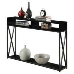 Breighton Home Tucson Deluxe 2 Tier Console Table - Convenience Concepts Weathered Gray/black