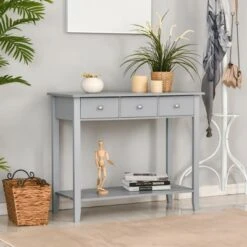 HOMCOM Console Table Industrial Desk with Drawer Bottom Shelf & Large Tabletop for Pictures Great for the Entryway