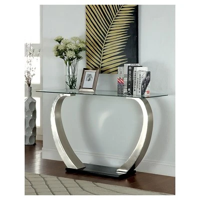 Sylvie Modern Curved Glass Top Sofa Table Silver/Black - HOMES: Inside + Out 3 Sylvie Modern Curved Glass Top Sofa Table Silver/Black - HOMES: Inside + Out