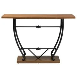 Leigh Distressed Wood and Metal Finished Entryway Console Table Brown/Black - Baxton Studio