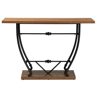 Leigh Distressed Wood and Metal Finished Entryway Console Table Brown/Black - Baxton Studio 3 Leigh Distressed Wood and Metal Finished Entryway Console Table Brown/Black - Baxton Studio