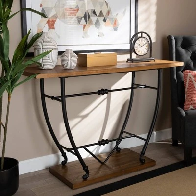 Leigh Distressed Wood and Metal Finished Entryway Console Table Brown/Black - Baxton Studio 7 Leigh Distressed Wood and Metal Finished Entryway Console Table Brown/Black - Baxton Studio - Image 5