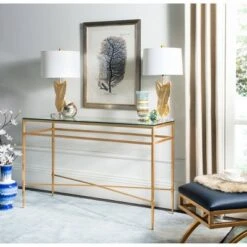 Baumgarten Glass Console Table Gold - Safavieh