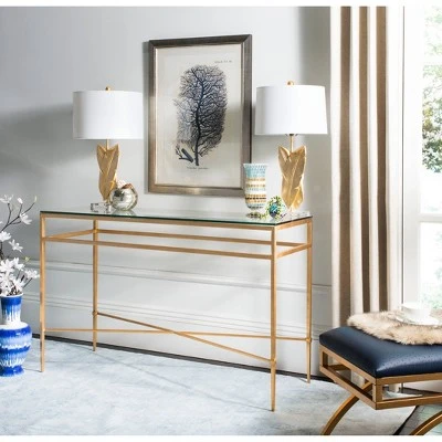 Baumgarten Glass Console Table Gold - Safavieh 3 Baumgarten Glass Console Table Gold - Safavieh