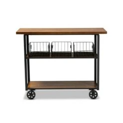 Felix Industrial Farmhouse Wood and Black Metal Console Cart Walnut Brown - Baxton Studio