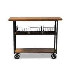 Felix Industrial Farmhouse Wood and Black Metal Console Cart Walnut Brown - Baxton Studio 11 Felix Industrial Farmhouse Wood and Black Metal Console Cart Walnut Brown - Baxton Studio -Console Tables Sales unnamed file 1768