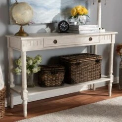Ariella Whitewashed 1 Drawer Console Table White - Baxton Studio -Console Tables Sales unnamed file 1791