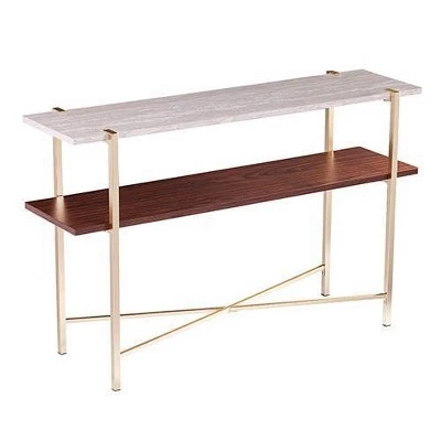Amelia Faux Marble Console Table with Storage Brass - Aiden Lane 4 Amelia Faux Marble Console Table with Storage Brass - Aiden Lane - Image 2