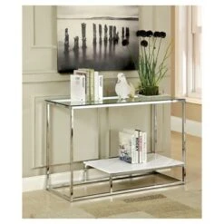 Tressie Chrome Glass Top Sofa Table White - HOMES: Inside + Out