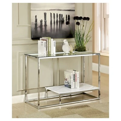 Tressie Chrome Glass Top Sofa Table White - HOMES: Inside + Out 3 Tressie Chrome Glass Top Sofa Table White - HOMES: Inside + Out
