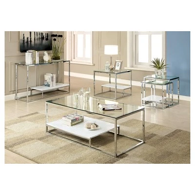 Tressie Chrome Glass Top Sofa Table White - HOMES: Inside + Out 4 Tressie Chrome Glass Top Sofa Table White - HOMES: Inside + Out - Image 2