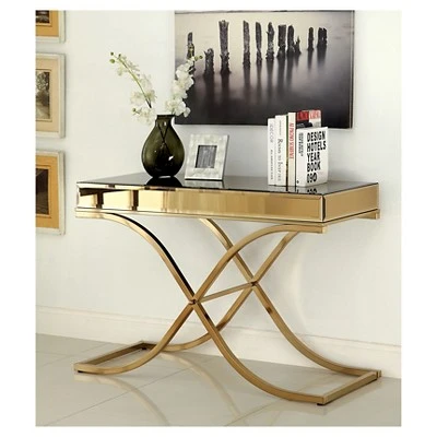 Sunkissed Modern Mirrored Sofa Table Brass - HOMES: Inside + Out 3 Sunkissed Modern Mirrored Sofa Table Brass - HOMES: Inside + Out