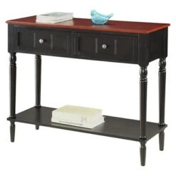 French Country Two Drawer Hall Table Black/Cherry - Breighton Home