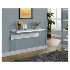44" Console Accent Table Tempered Glass with Glossy White - EveryRoom