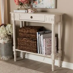 Ariella Whitewashed 1 Drawer End Table White - Baxton Studio -Console Tables Sales unnamed file 2147