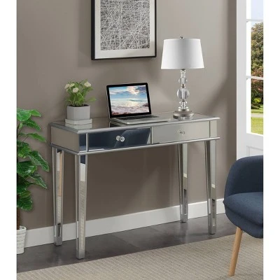 Gold Coast Deluxe 2 Drawer Mirrored Desk Console Table Silver - Breighton Home 3 Gold Coast Deluxe 2 Drawer Mirrored Desk Console Table Silver - Breighton Home