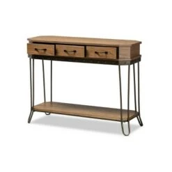 3 Drawer Kellyn Vintage Rustic Industrial Wood and Metal Console Table Brown/Black - Baxton Studio