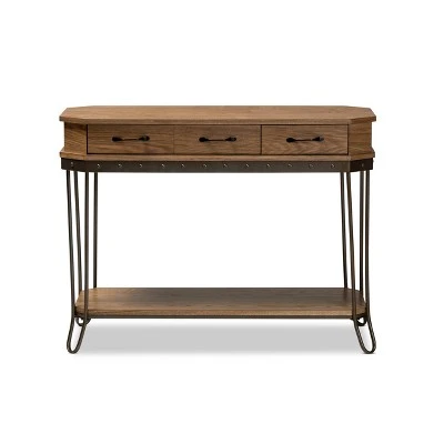 3 Drawer Kellyn Vintage Rustic Industrial Wood and Metal Console Table Brown/Black - Baxton Studio 4 3 Drawer Kellyn Vintage Rustic Industrial Wood and Metal Console Table Brown/Black - Baxton Studio - Image 2