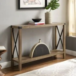 Sophie Rustic Farmhouse X Frame Entry Table - Saracina Home Gray Wash