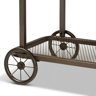 Terence Vintage Industrial Natural Wood and Metal Wheeled Console Table Black - Baxton Studio 5 Terence Vintage Industrial Natural Wood and Metal Wheeled Console Table Black - Baxton Studio - Image 3