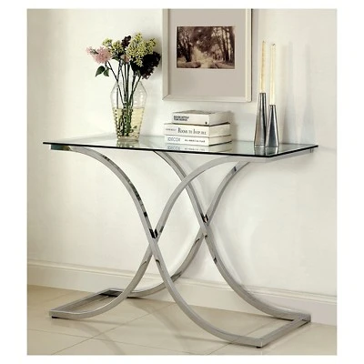 Leah Contemporary Metal Glass Top Sofa Table Chrome - HOMES: Inside + Out 3 Leah Contemporary Metal Glass Top Sofa Table Chrome - HOMES: Inside + Out