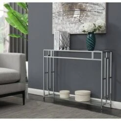Town Square Chrome Console Table with Shelf - Breighton Home Silver 17 Town Square Chrome Console Table with Shelf - Breighton Home Silver -Console Tables Sales unnamed file 2510