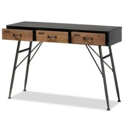 3 Drawer Ariana Wood Metal Console Table Black/Walnut Brown - Baxton Studio