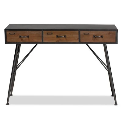 3 Drawer Ariana Wood Metal Console Table Black/Walnut Brown - Baxton Studio 4 3 Drawer Ariana Wood Metal Console Table Black/Walnut Brown - Baxton Studio - Image 2