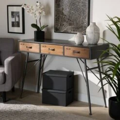 3 Drawer Ariana Wood Metal Console Table Black/Walnut Brown - Baxton Studio 12 3 Drawer Ariana Wood Metal Console Table Black/Walnut Brown - Baxton Studio -Console Tables Sales unnamed file 2521