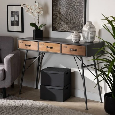 3 Drawer Ariana Wood Metal Console Table Black/Walnut Brown - Baxton Studio 7 3 Drawer Ariana Wood Metal Console Table Black/Walnut Brown - Baxton Studio - Image 5