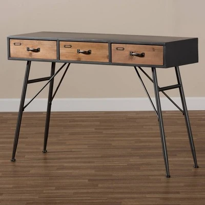3 Drawer Ariana Wood Metal Console Table Black/Walnut Brown - Baxton Studio 8 3 Drawer Ariana Wood Metal Console Table Black/Walnut Brown - Baxton Studio - Image 6