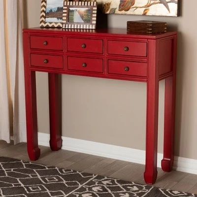 Pomme Accent 6 Drawer Console Table Red - Baxton Studio 3 Pomme Accent 6 Drawer Console Table Red - Baxton Studio
