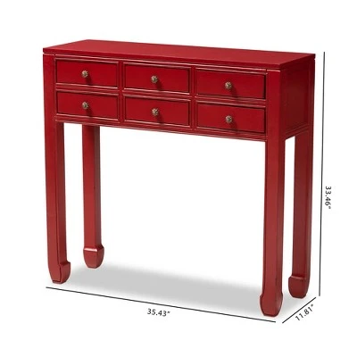 Pomme Accent 6 Drawer Console Table Red - Baxton Studio 5 Pomme Accent 6 Drawer Console Table Red - Baxton Studio - Image 3