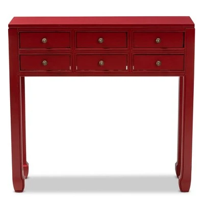 Pomme Accent 6 Drawer Console Table Red - Baxton Studio 7 Pomme Accent 6 Drawer Console Table Red - Baxton Studio - Image 5