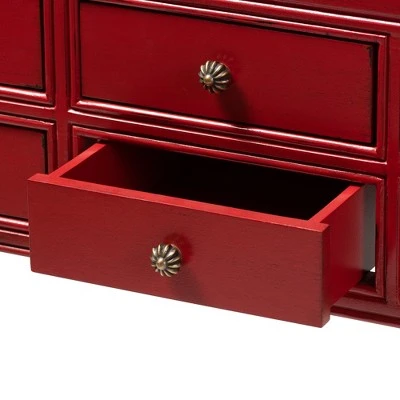 Pomme Accent 6 Drawer Console Table Red - Baxton Studio 11 Pomme Accent 6 Drawer Console Table Red - Baxton Studio - Image 9
