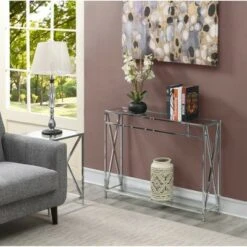 Oxford Chrome Console Table Clear Glass/Chrome Frame - Breighton Home
