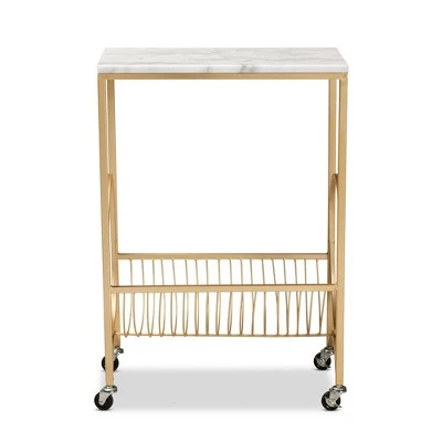 Jacek Metal Wine Cart with Marble Tabletop Gold - Baxton Studio 3 Jacek Metal Wine Cart with Marble Tabletop Gold - Baxton Studio