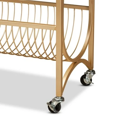 Jacek Metal Wine Cart with Marble Tabletop Gold - Baxton Studio 5 Jacek Metal Wine Cart with Marble Tabletop Gold - Baxton Studio - Image 3