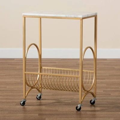 Jacek Metal Wine Cart with Marble Tabletop Gold - Baxton Studio 8 Jacek Metal Wine Cart with Marble Tabletop Gold - Baxton Studio - Image 6