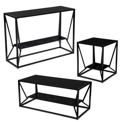 Finsfil Long Glass-Top Console Table Black - Aiden Lane 7 Finsfil Long Glass-Top Console Table Black - Aiden Lane - Image 5