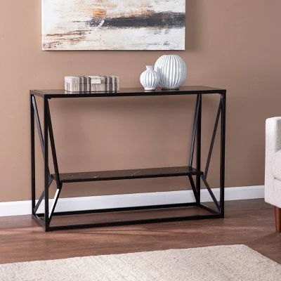 Finsfil Long Glass-Top Console Table Black - Aiden Lane 8 Finsfil Long Glass-Top Console Table Black - Aiden Lane - Image 6