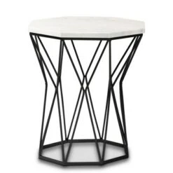 Venedict Metal End Table with Marble Tabletop Black - Baxton Studio