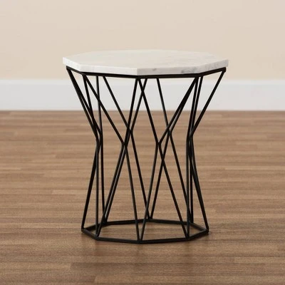 Venedict Metal End Table with Marble Tabletop Black - Baxton Studio 8 Venedict Metal End Table with Marble Tabletop Black - Baxton Studio - Image 6